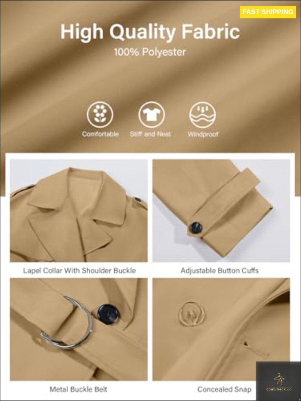 Cropped Trench Coat Double Breasted Short Jacket Windproof Belted Fall Fashion - Picture 5 of 7